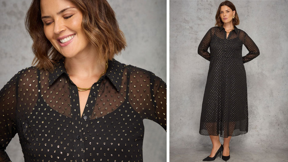 Model wears Black Ruched Front Maxi Dress