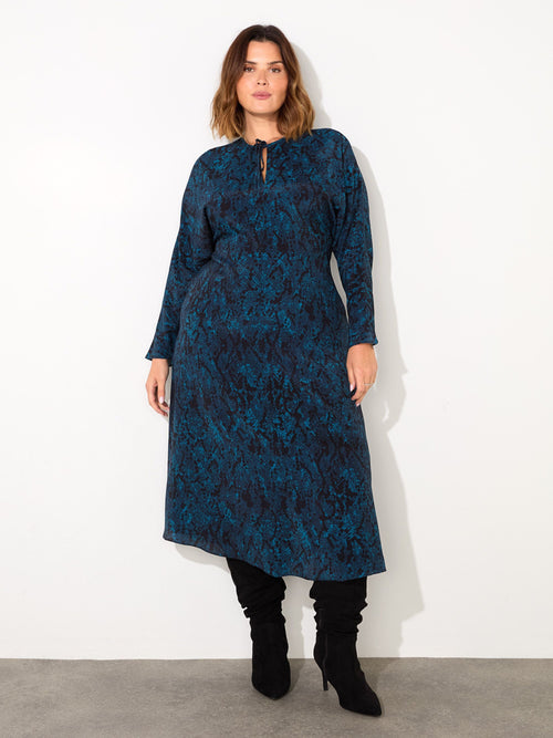 Blue Snake Print Tie Front Dress