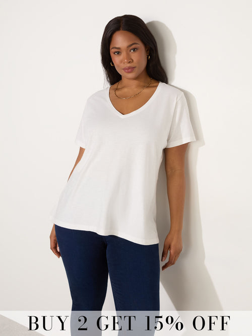 Ivory Cotton Slub V-Neck T-Shirt