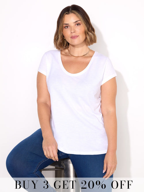 White Cotton Slub Scoop Neck T-Shirt