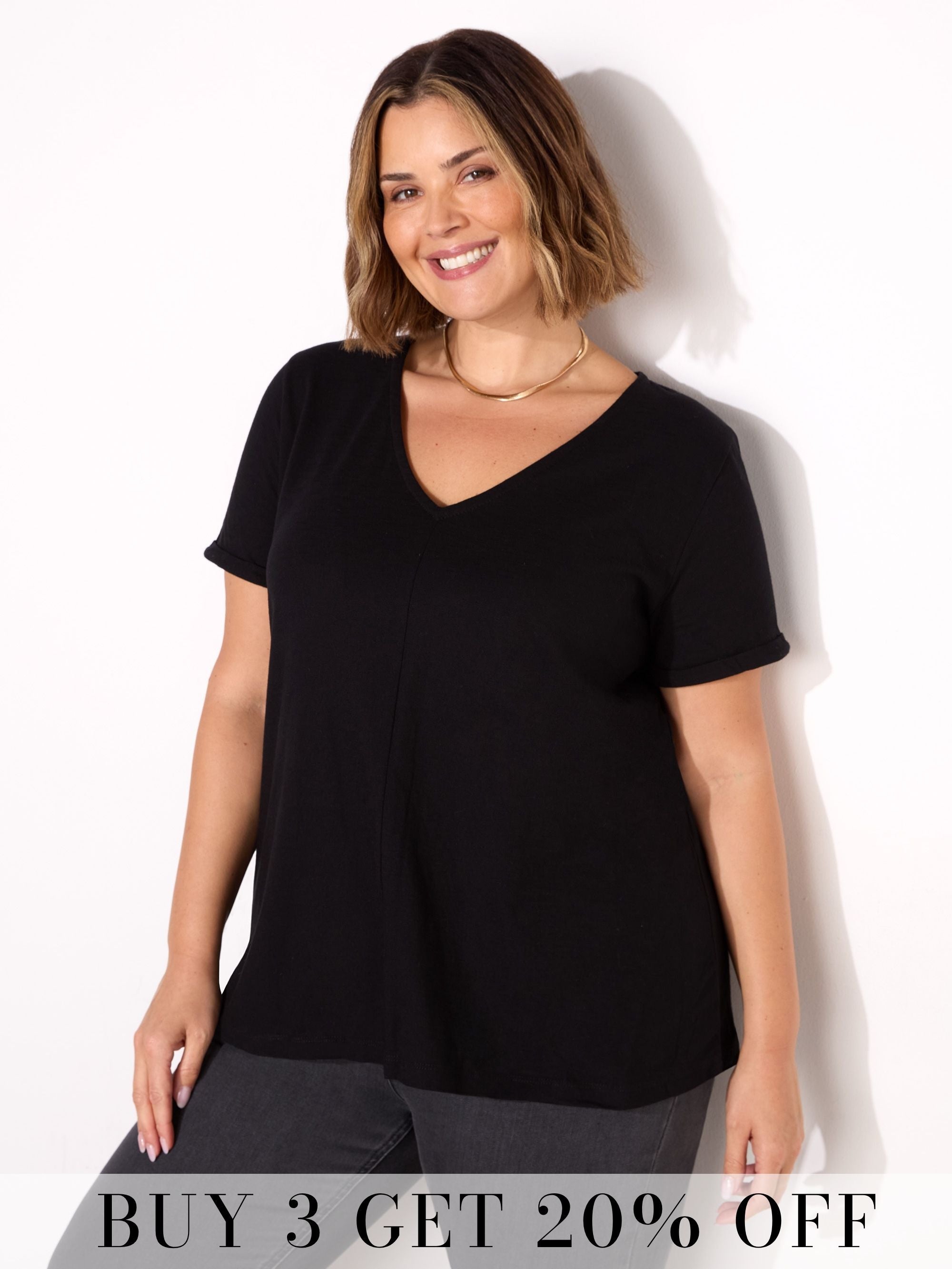 Black Cotton Slub V-Neck T-Shirt