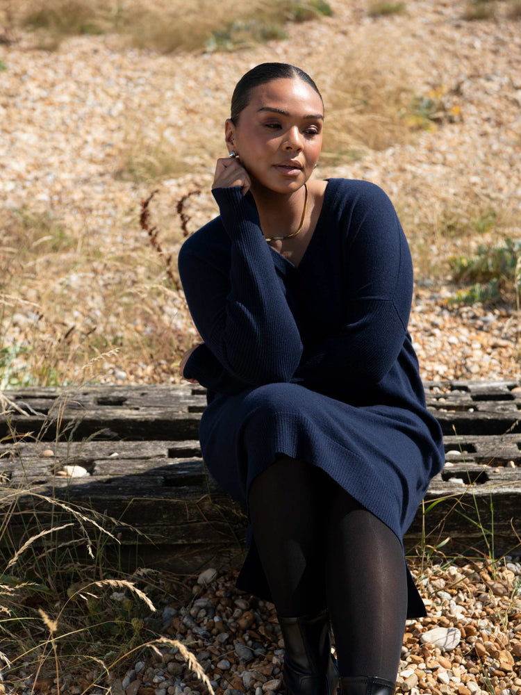 Navy V-Neck Jumper Dress