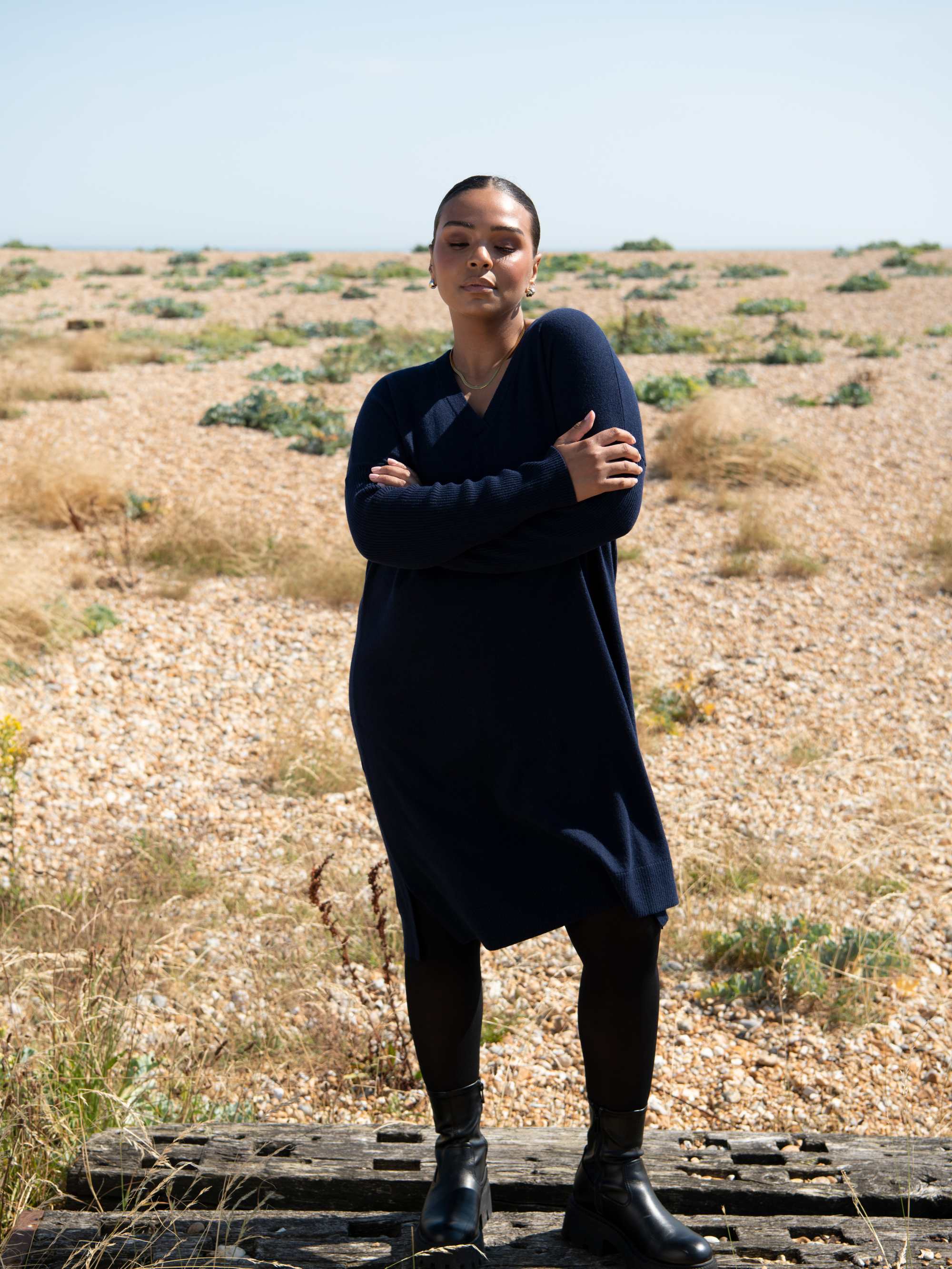 Navy V-Neck Jumper Dress