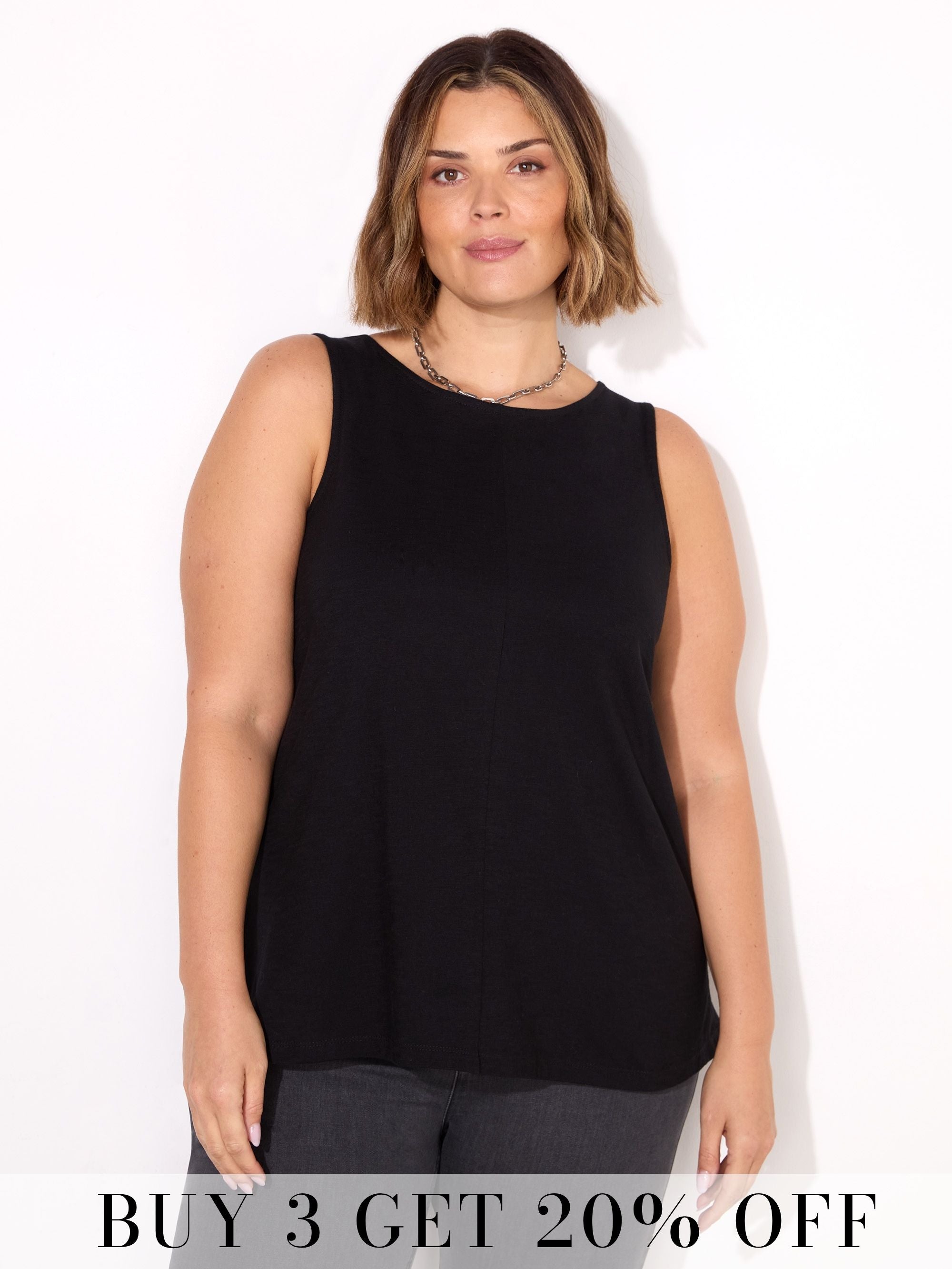 Black Round Cotton Slub Neck Vest