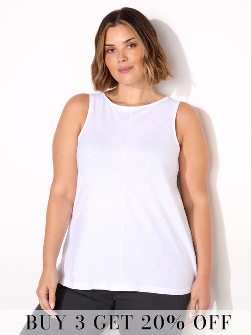 White Round Cotton Slub Neck Vest