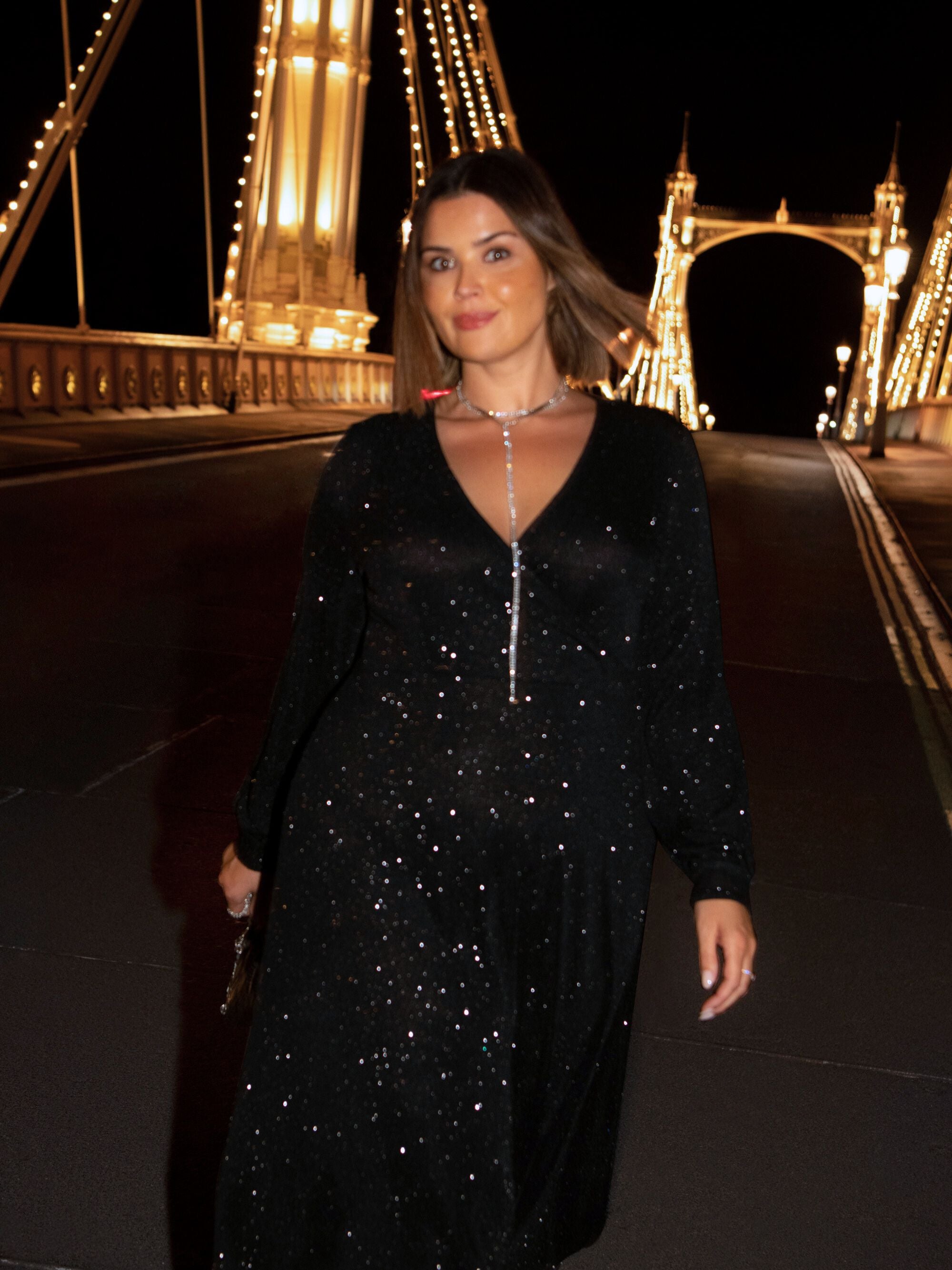 Black Jersey Sparkle Wrap Dress