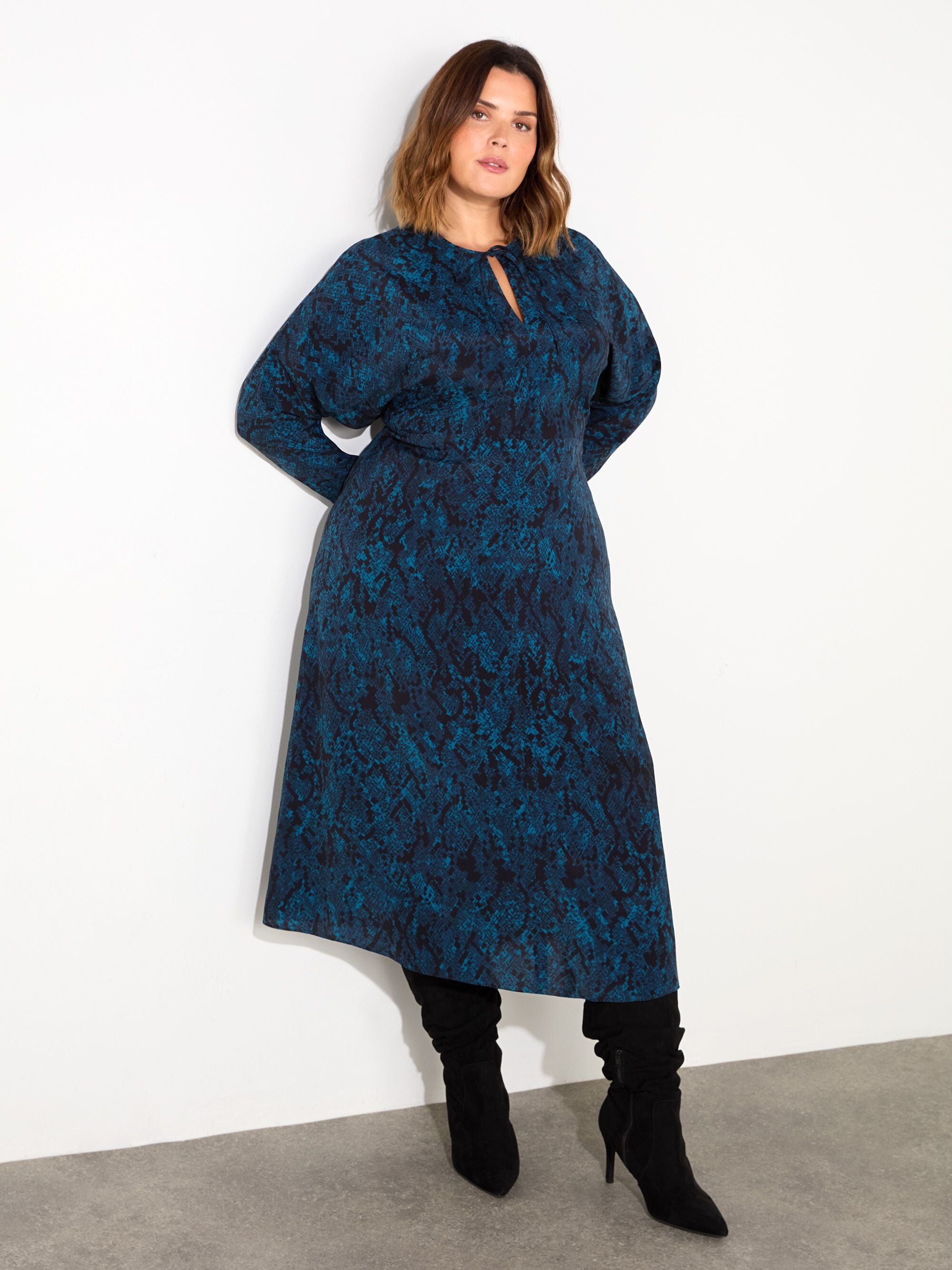Blue Snake Print Tie Front Dress Blue Snake Print Tie Front Dress
