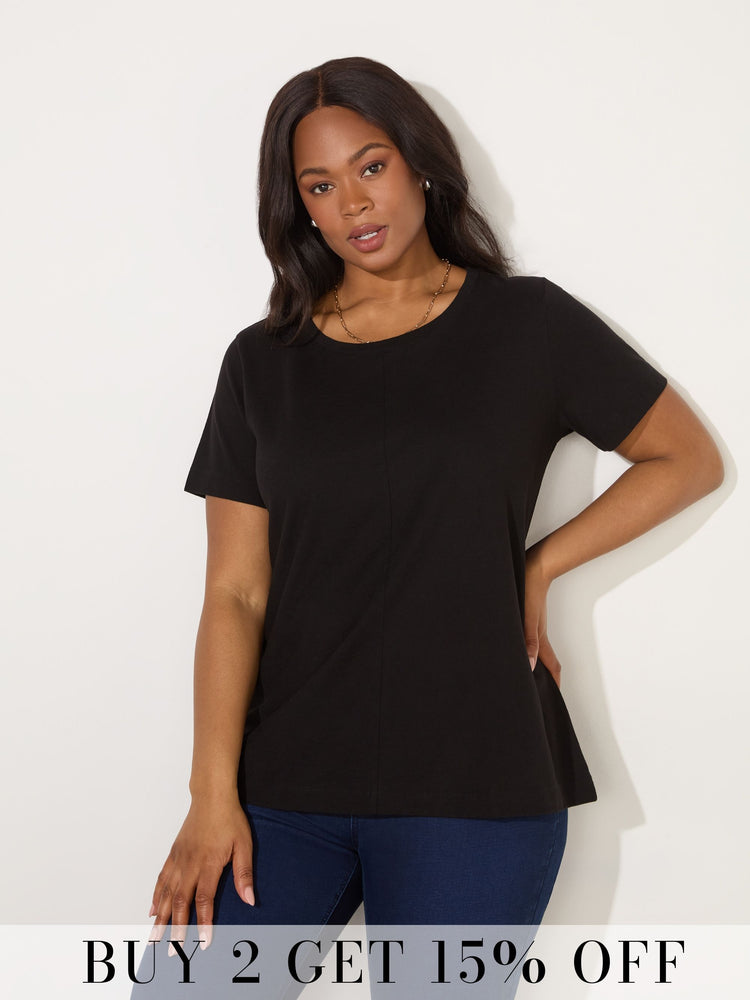 Black Cotton Slub Crew Neck T-Shirt