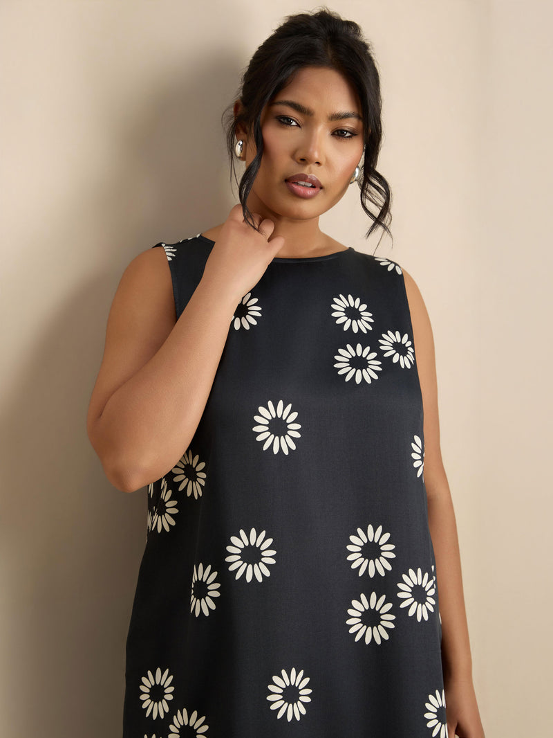 Black Floral Print Side Split Tunic