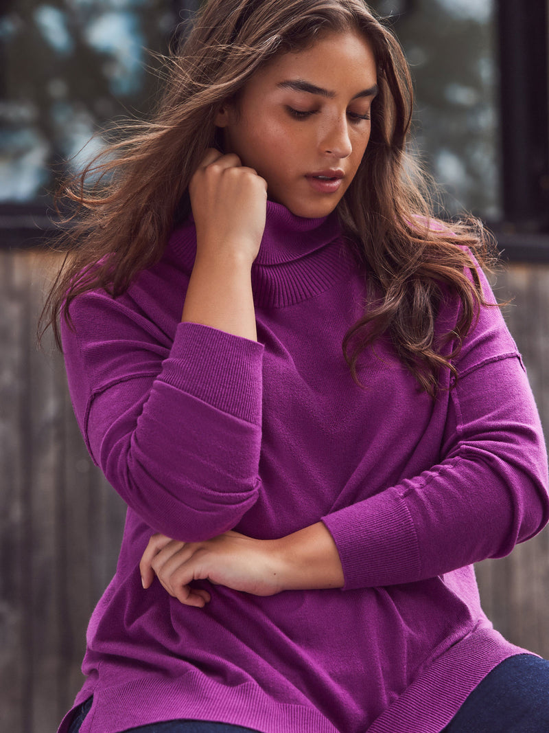 Purple Roll Neck Knit Jumper