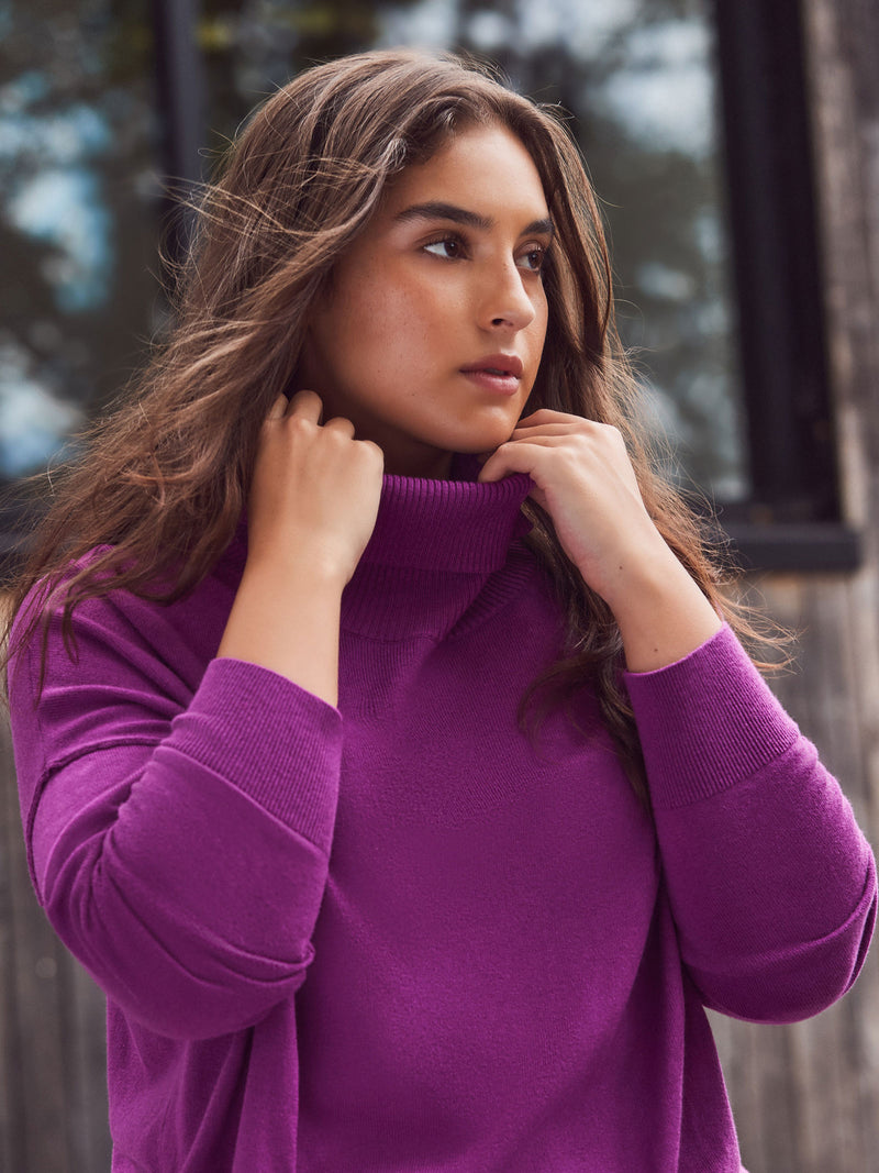 Purple Roll Neck Knit Jumper