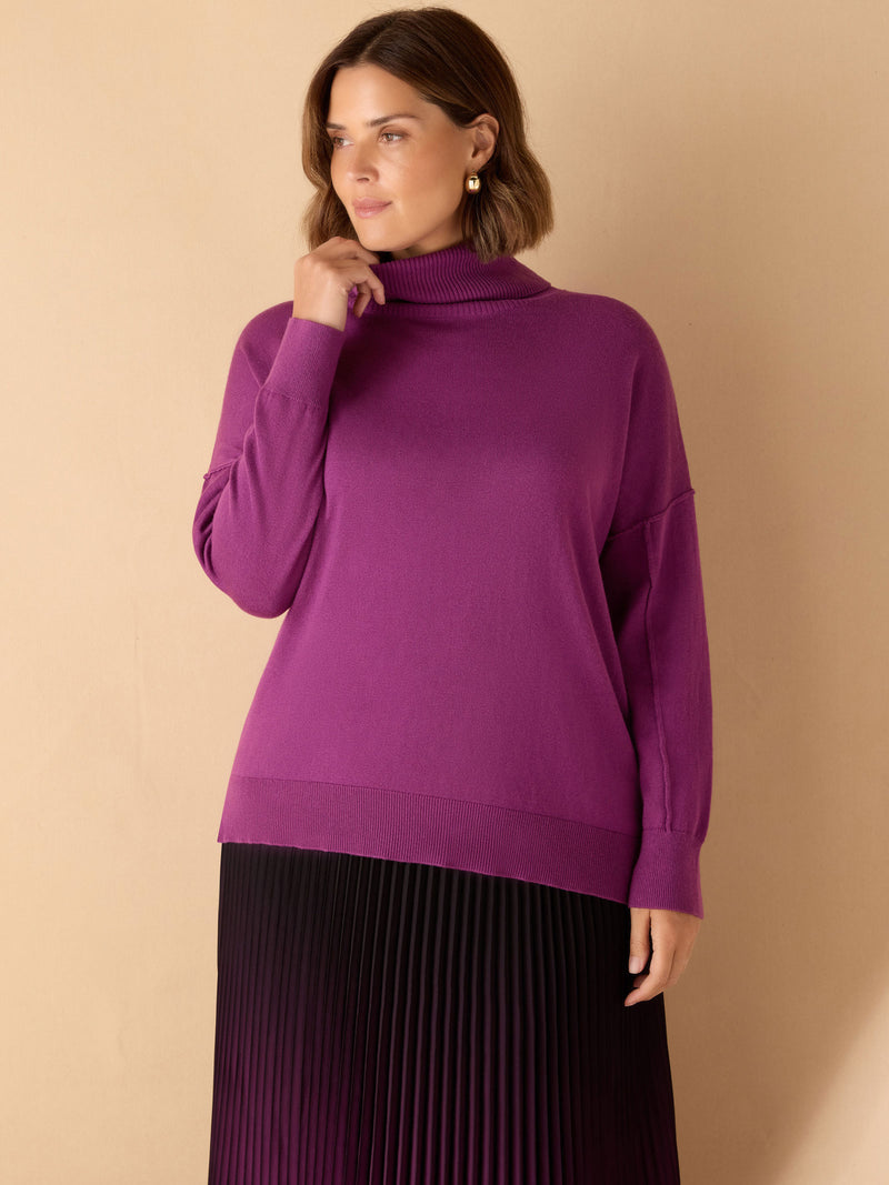 Purple Roll Neck Knit Jumper