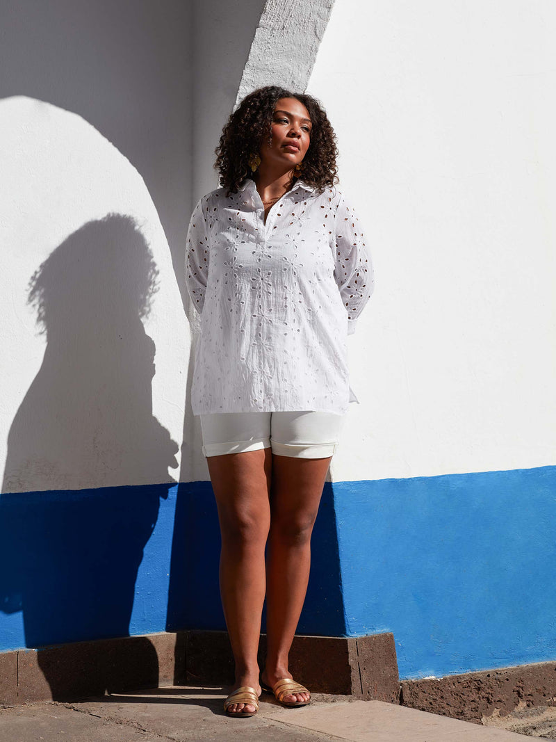 White Cotton Broderie Shirt