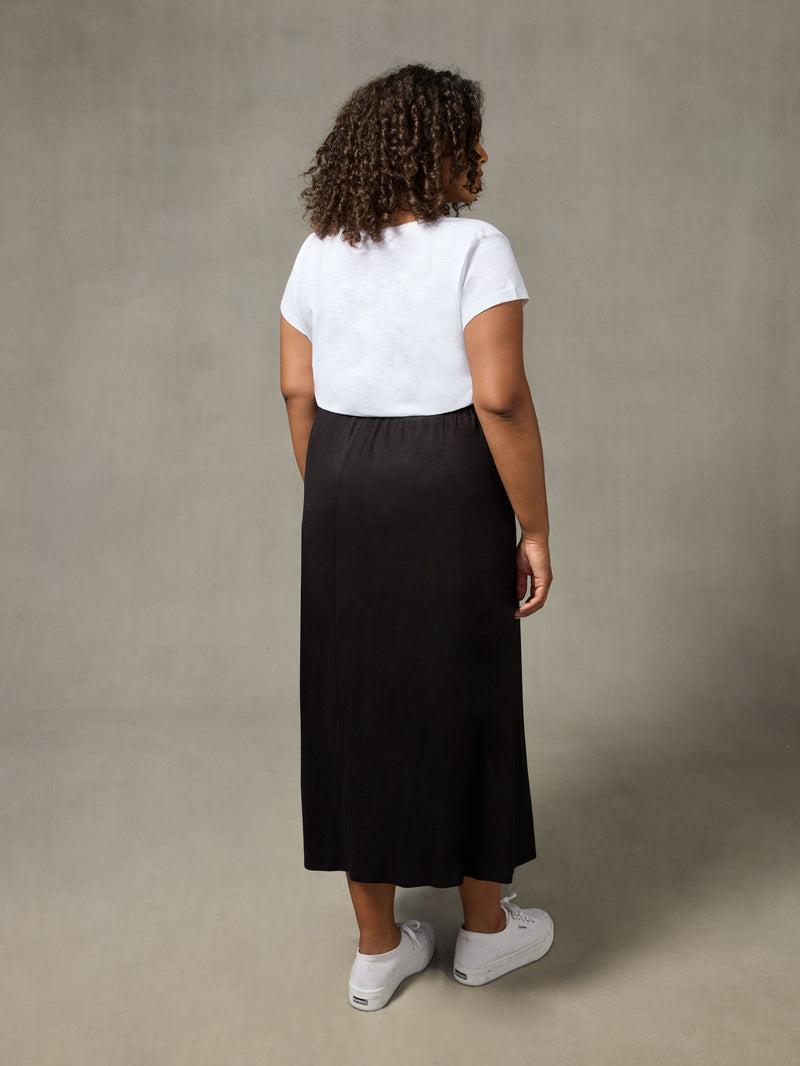 Black Jersey Midi Skirt