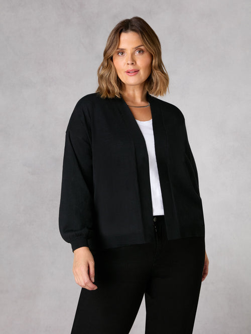 Black Fine Knit Short Cardigan