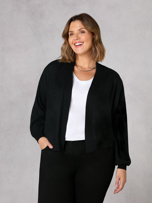 Black Fine Knit Short Cardigan