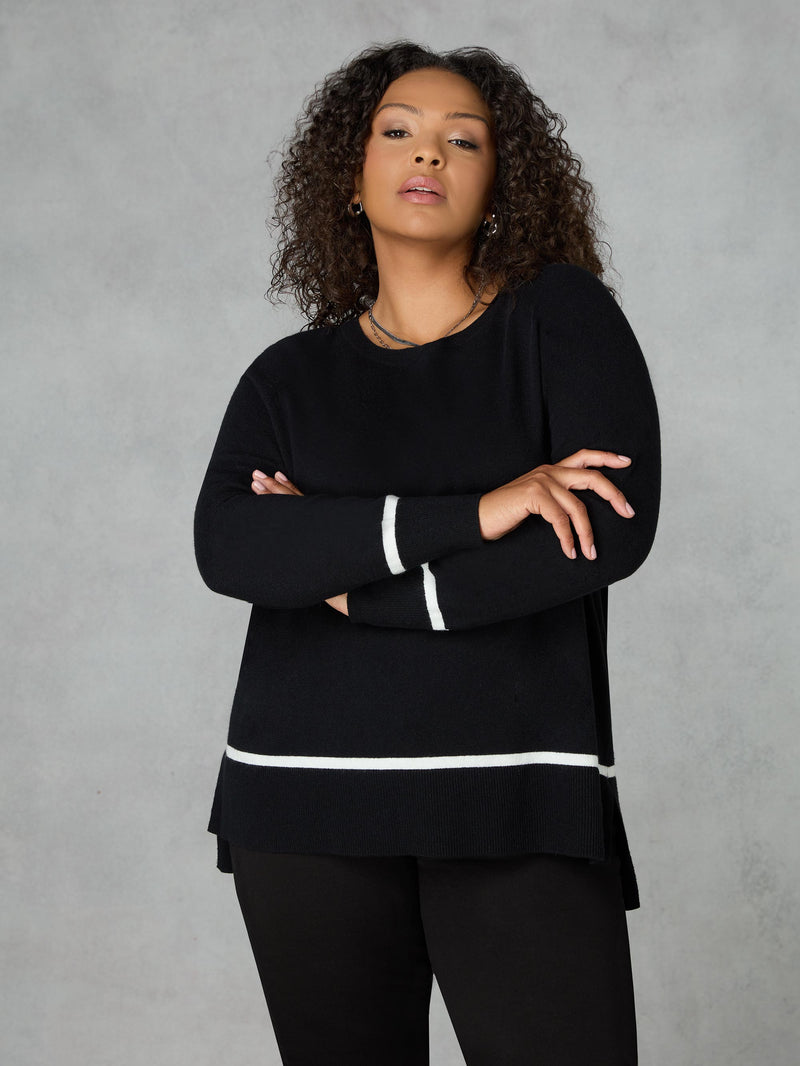 Black Knitted Stripe Hem Jumper