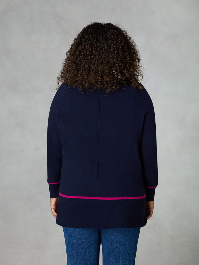Navy Fine Knit Stripe Hem Jumper