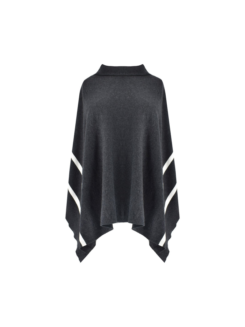 Grey Stripe Roll Neck Poncho