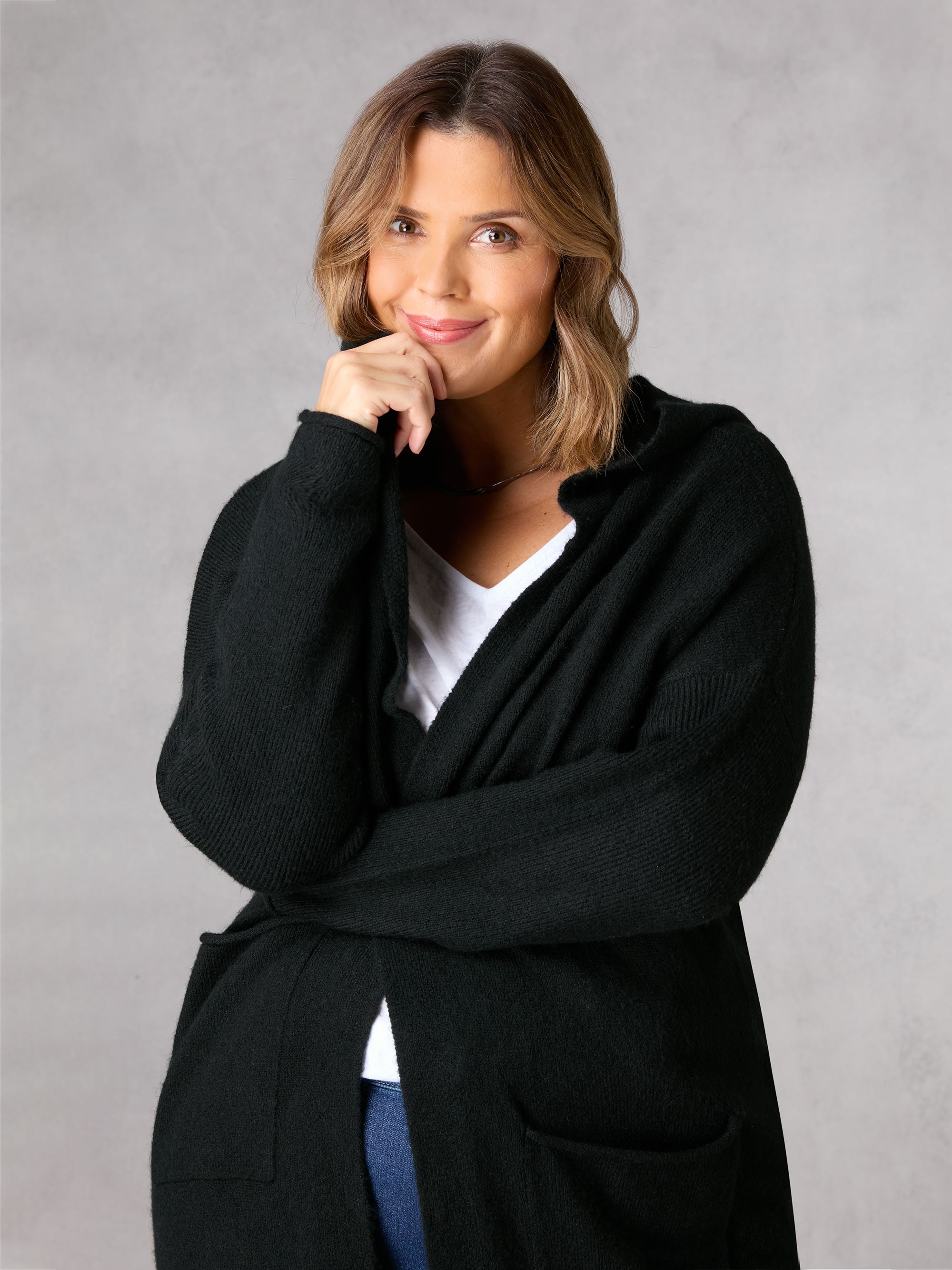 Black hooded cardigan womens best sale