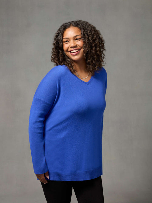 Blue Relaxed V-Neck Jumper