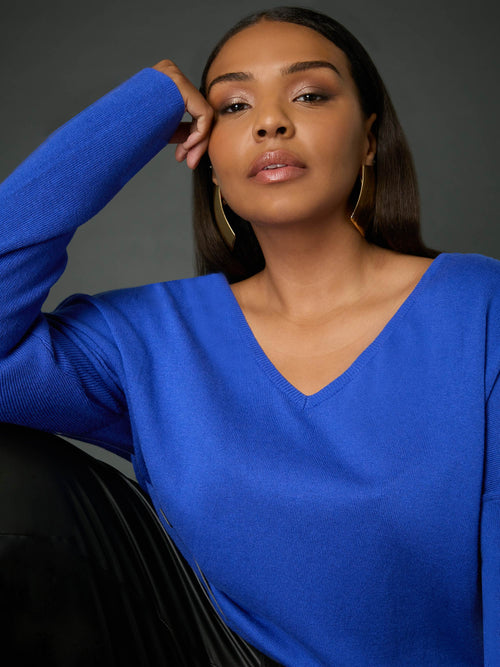 Blue Relaxed V-Neck Jumper