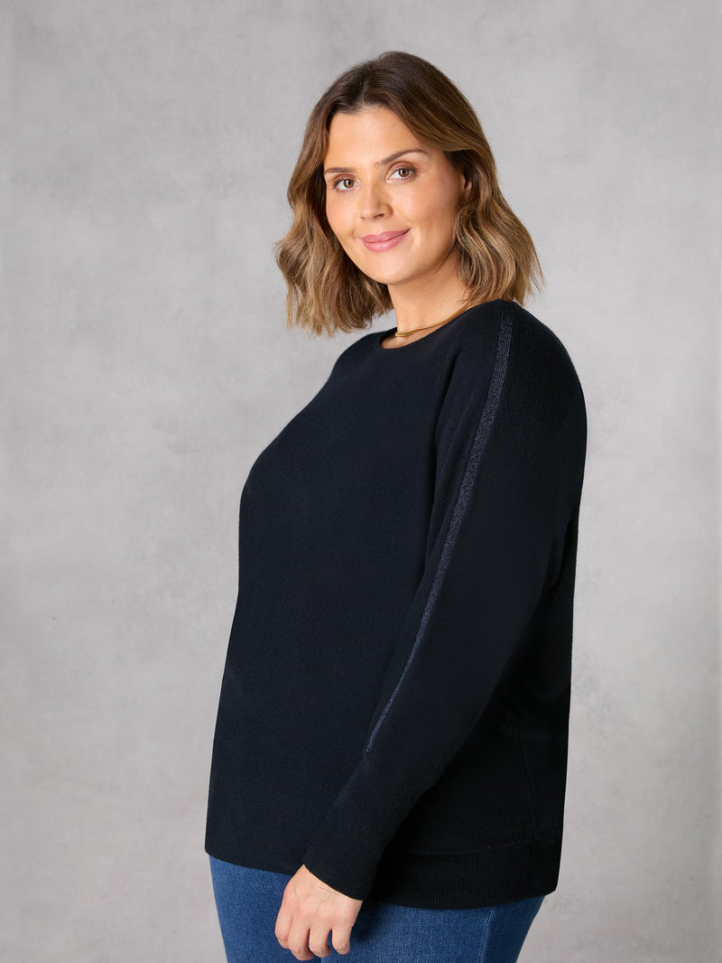 Navy Fine Knit Metallic Stripe Jumper