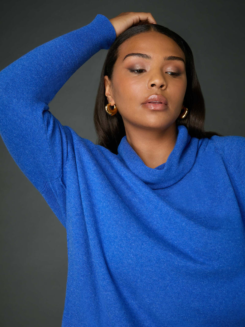 Blue Fine Knit Roll Neck Jumper