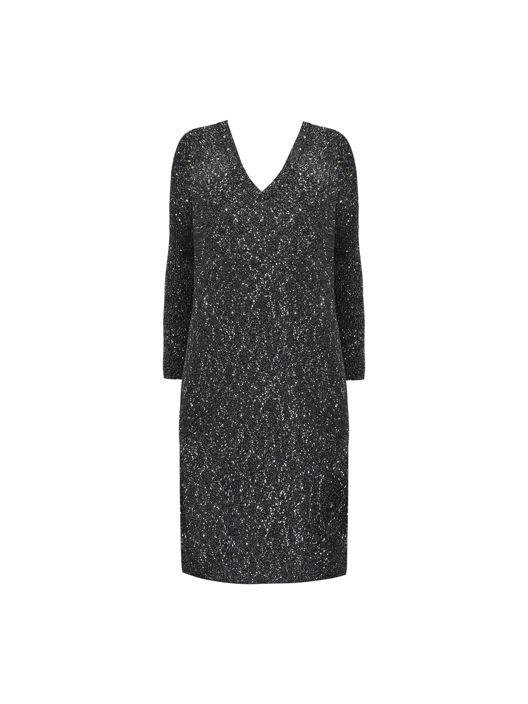 Black Knitted Metallic and Sequin Dress