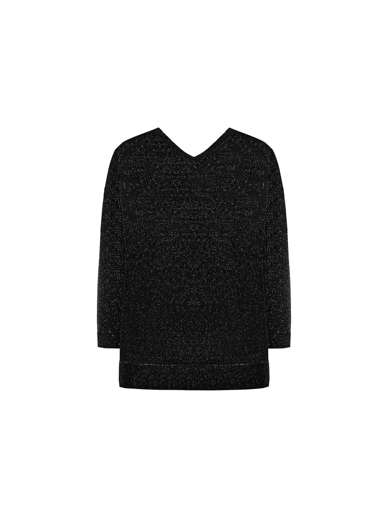 Black Fine Knit Sparkle V-Neck Jumper