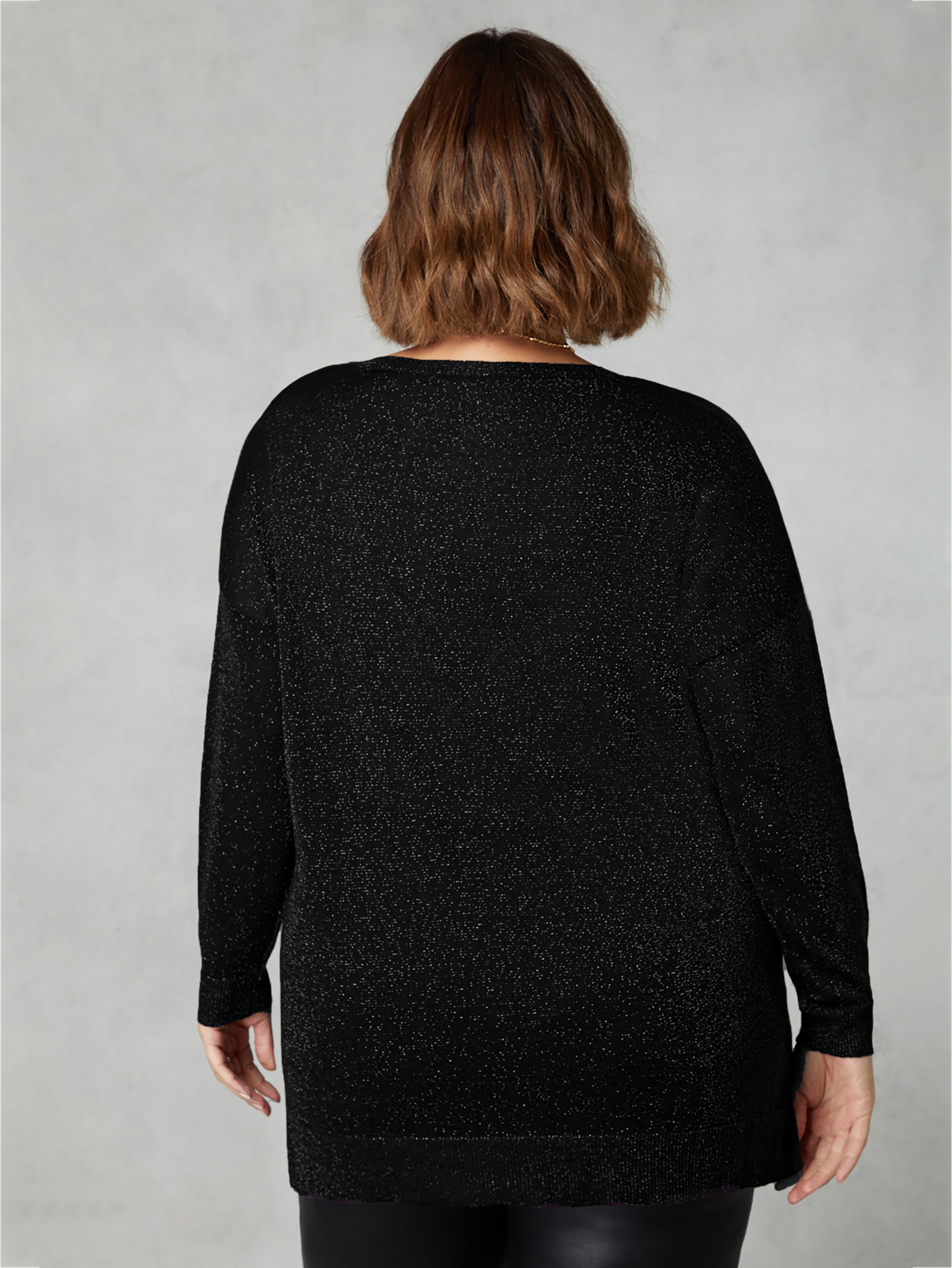 Black Fine Knit Sparkle V Neck Jumper