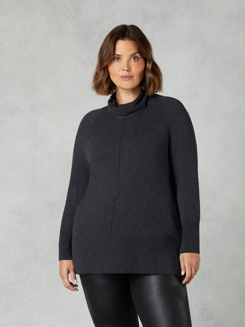 Grey Knitted Roll Neck Longline Jumper