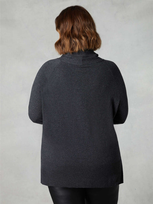 Grey Knitted Roll Neck Longline Jumper
