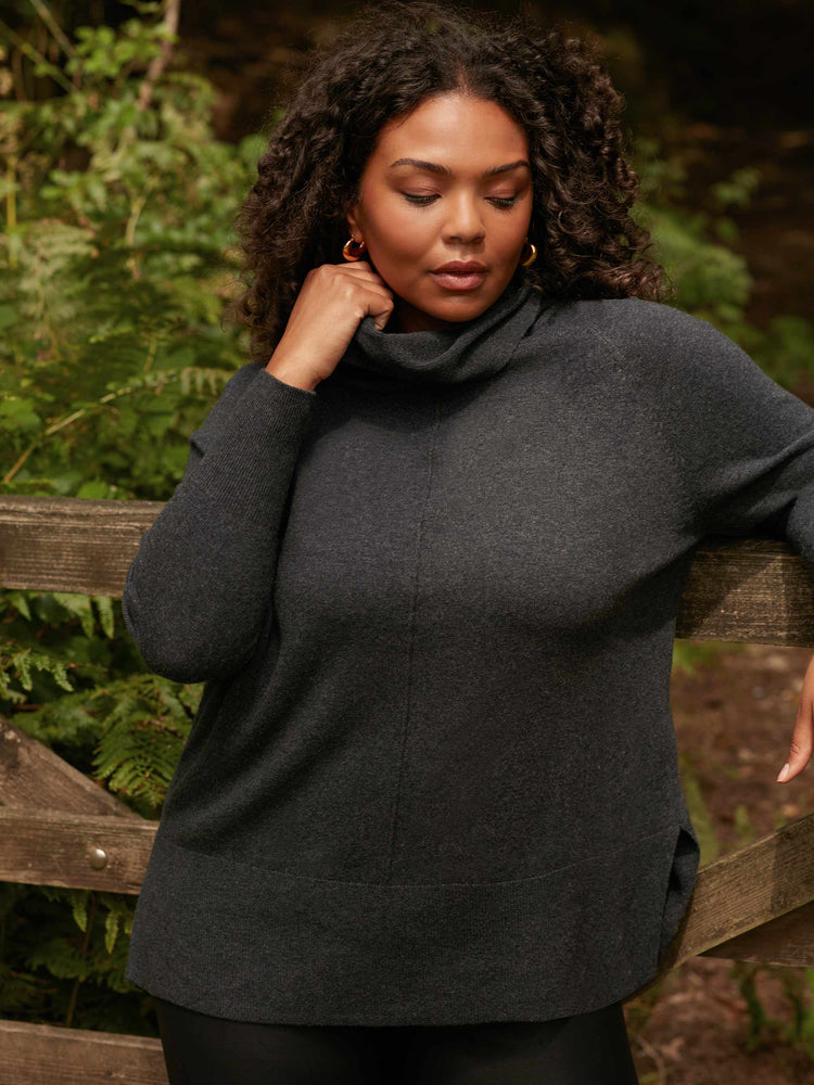 Grey Knitted Roll Neck Longline Jumper