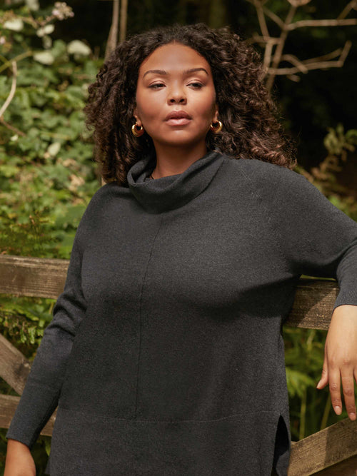 Grey Knitted Roll Neck Longline Jumper