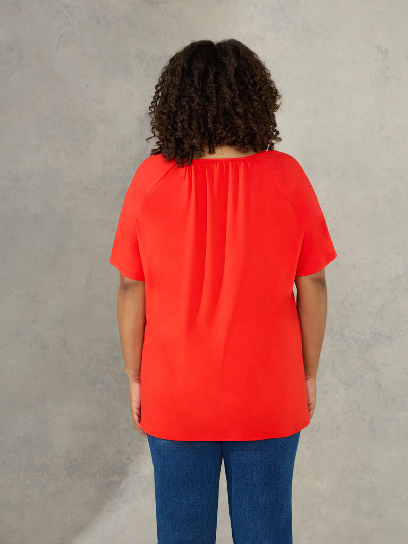 Orange Short Sleeve Jersey Blouse