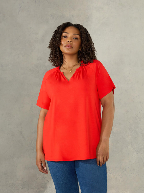 Orange Short Sleeve Jersey Blouse