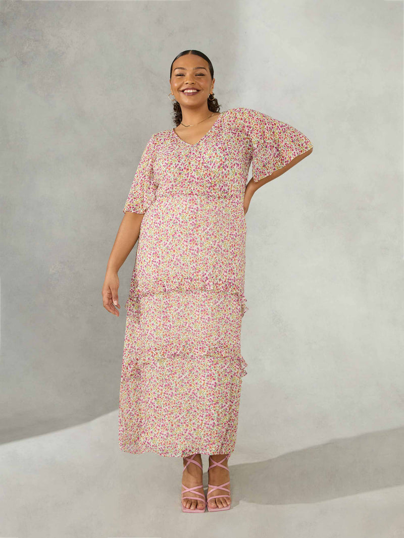 Multi Ditsy Maxi Tiered Ruffle Dress
