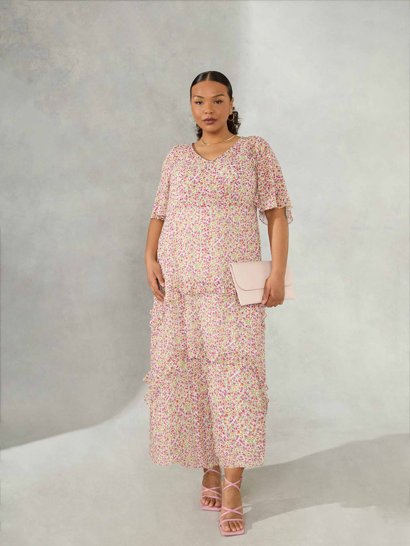 Multi Ditsy Maxi Tiered Ruffle Dress