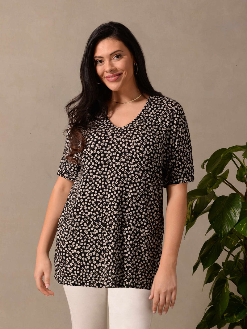 Mono Ditsy Ruffle Sleeve Jersey Tee