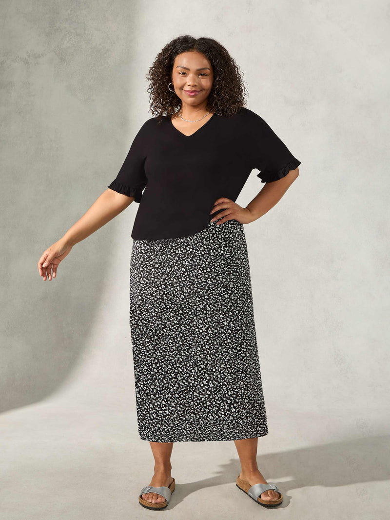 Black Ruffle Sleeve Jersey Tee
