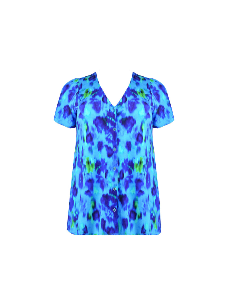 Blue Printed Jersey Button Tee