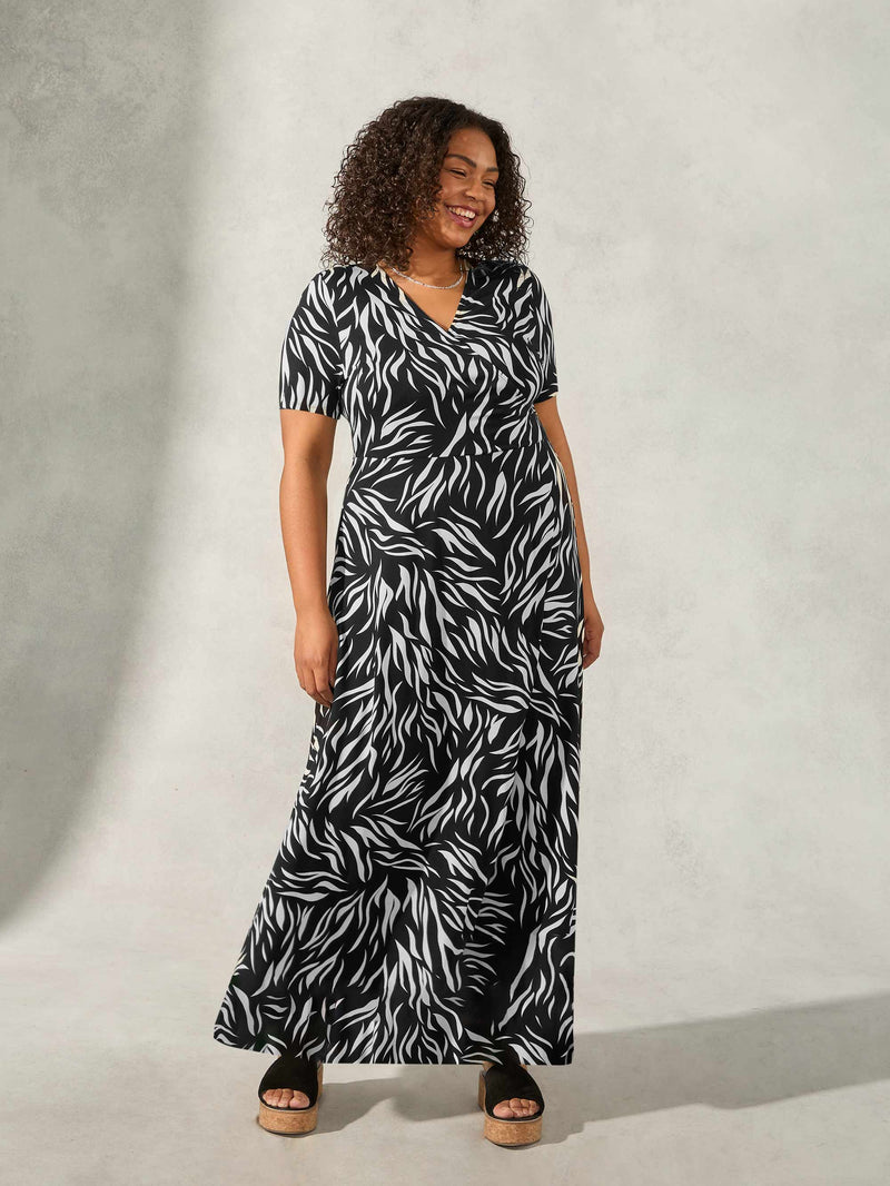 Zebra Print Jersey Wrap Maxi Dress