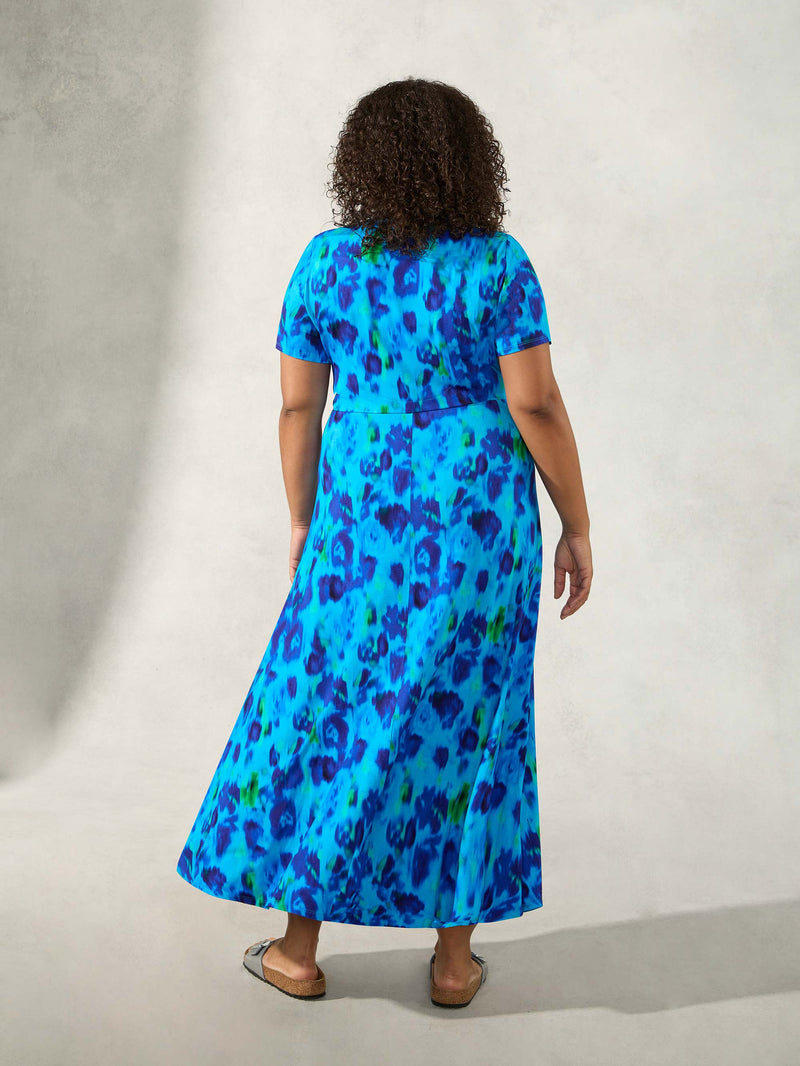Blue Printed Jersey Wrap Maxi Dress