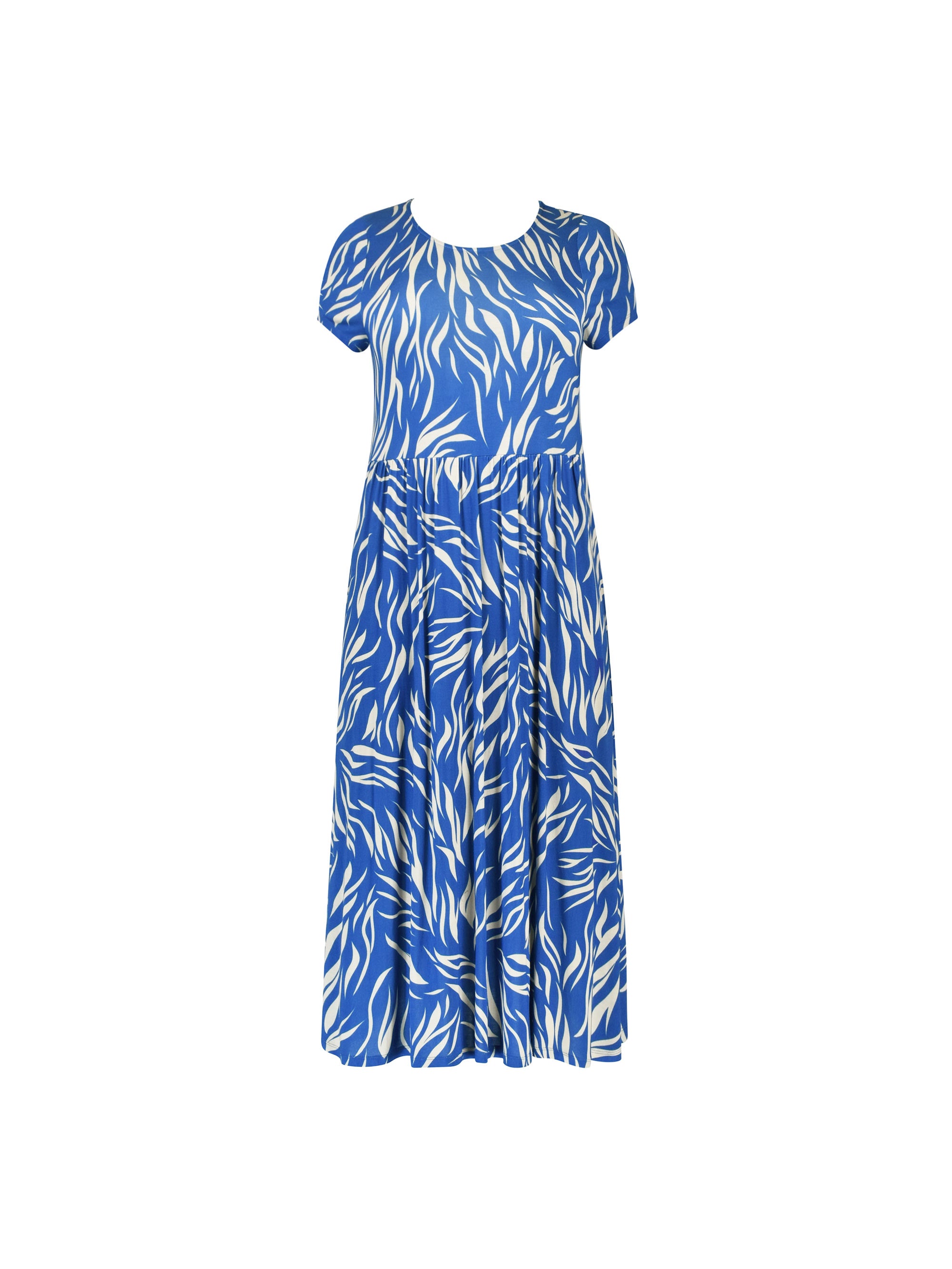 Blue Zebra Print Jersey Swing Midaxi Dress