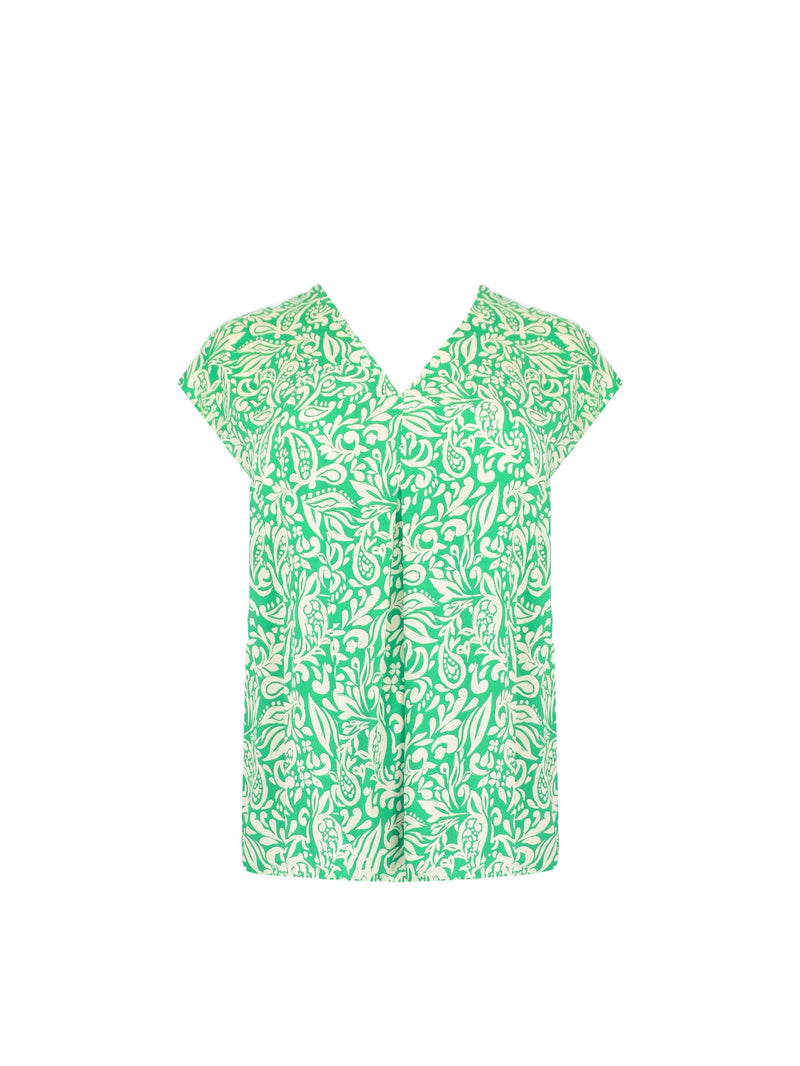 Green Paisley Print Pleat Tee