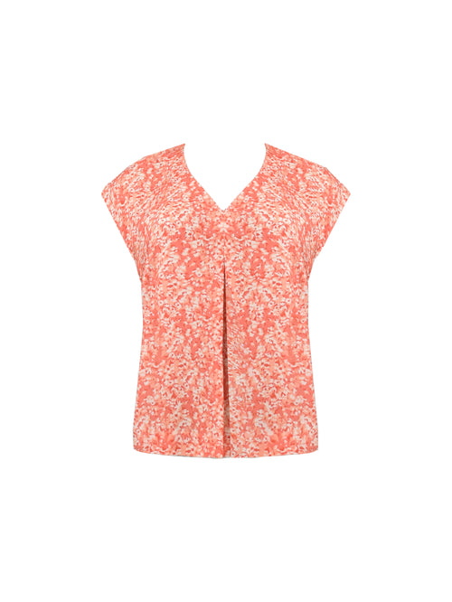 Coral Ditsy Print Pleat Tee