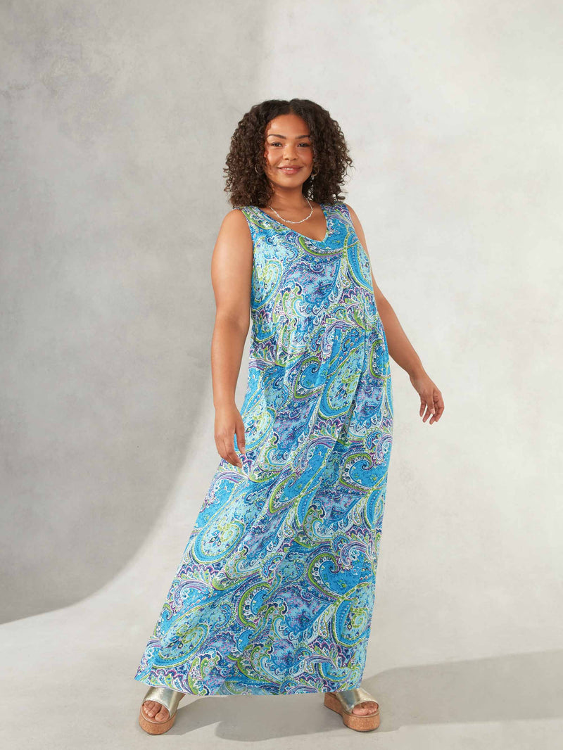 Multi Paisley Print Empire Line Maxi Dress