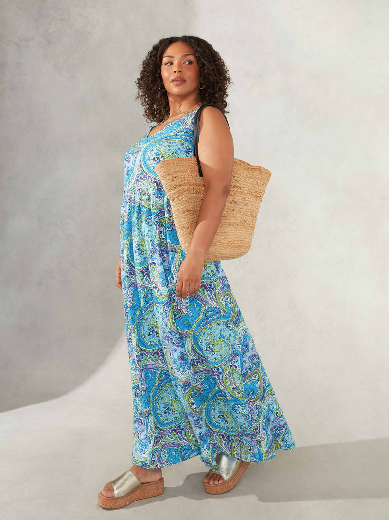 Multi Paisley Print Empire Line Maxi Dress