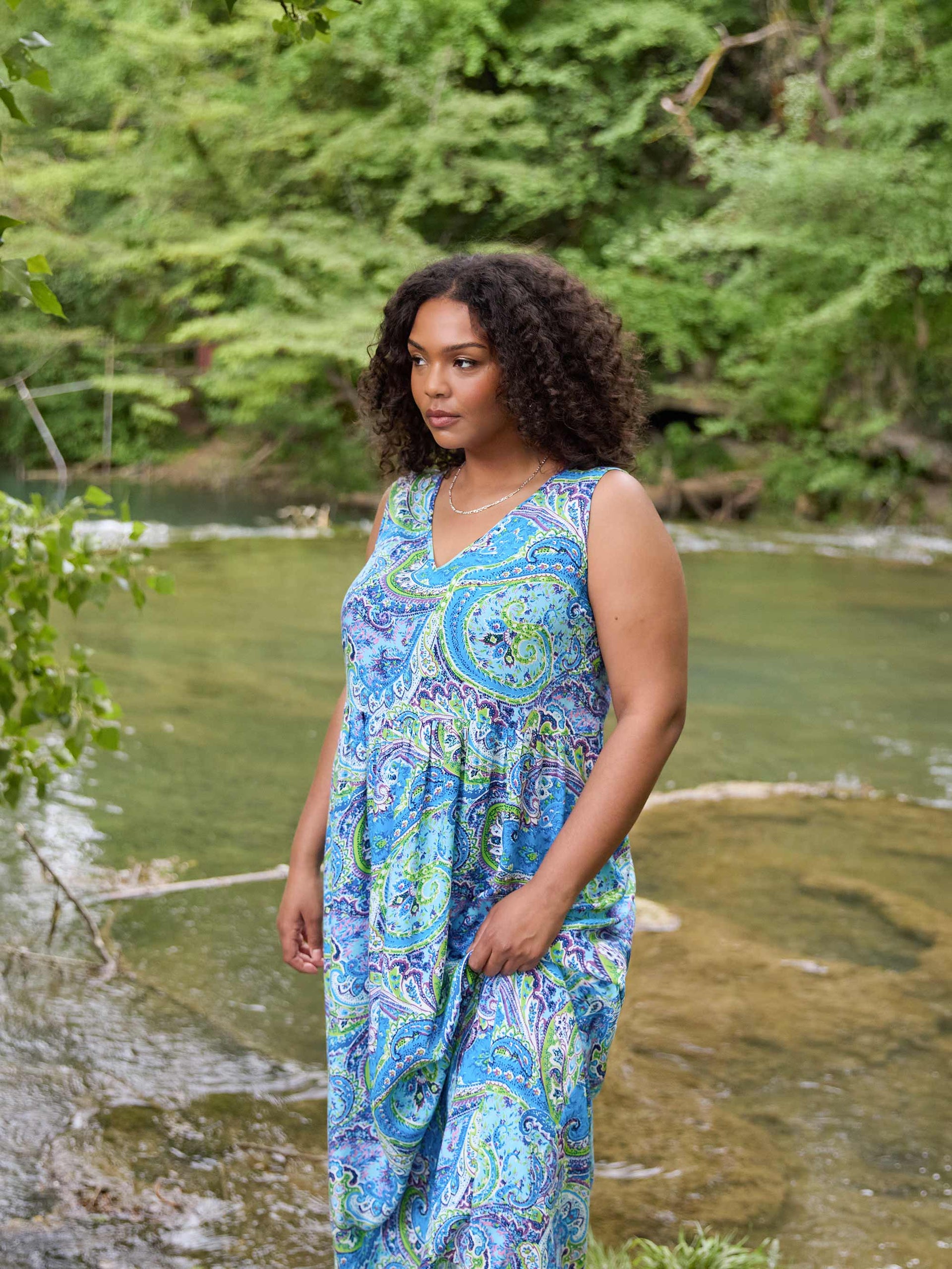 Espresso Paisley Print Belted Maxi Shirt Dress main image 1